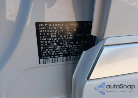 2017 Volkswagen Tiguan 2.0T Sport из США, поврежденный, VIN WVGUV7AX7HK027182